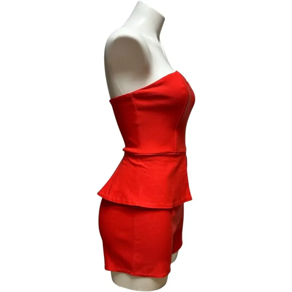 Charlotte Russe Strapless Romper Shorts Orange Red Small